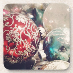 Vintage Christmas ornaments still life Coaster