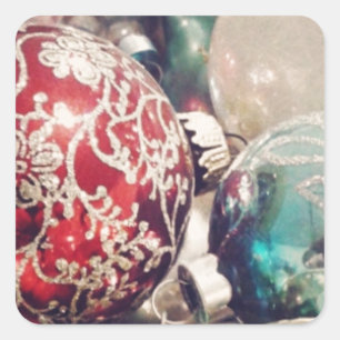 Vintage Christmas ornaments still life Square Sticker