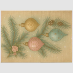 Vintage Christmas Ornaments with Pine and Roses Tissue Paper