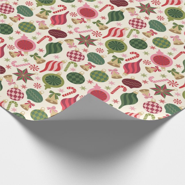 Vintage Christmas Ornaments Wrapping Paper (Corner)