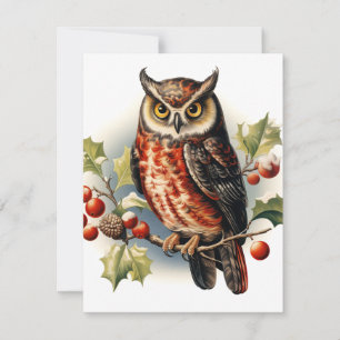 Vintage Christmas Owl Holiday Card