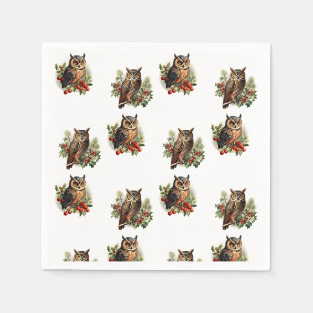 Vintage Christmas Owl Napkin (Front)