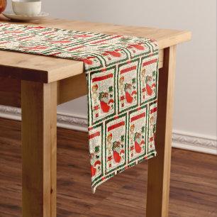 Vintage Christmas Paper Doll Postcard Medium Table Runner