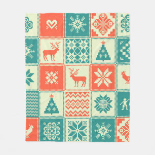 Vintage Christmas patchwork seamless pattern. Trad Fleece Blanket