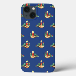 Vintage Christmas Pattern, Candles and Holly iPhone 13 Case