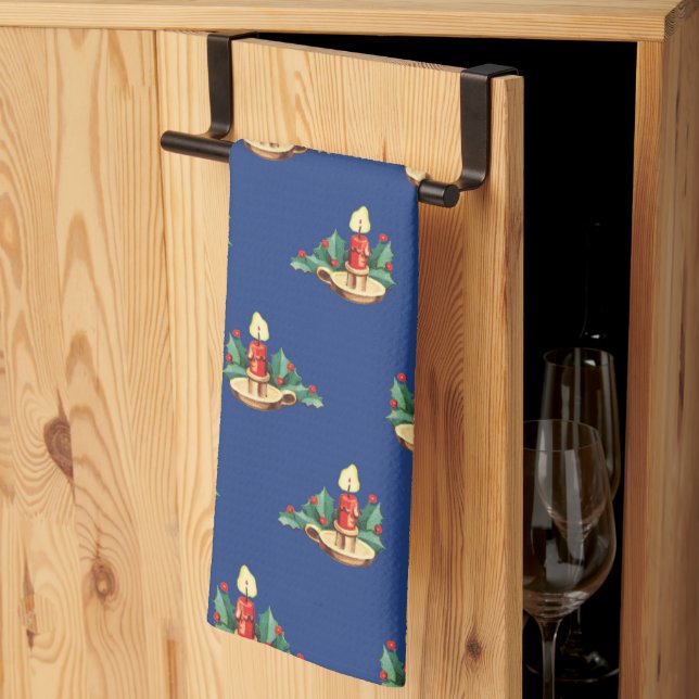 Vintage Christmas Pattern, Candles and Holly Kitchen Towel (Thirds Fold)