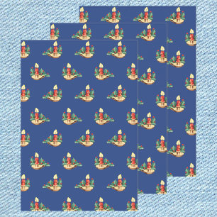 Vintage Christmas Pattern, Candles and Holly Wrapping Paper Sheet