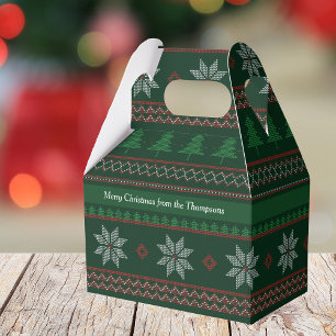 Vintage Christmas Pattern Green Holiday Party Favor Box