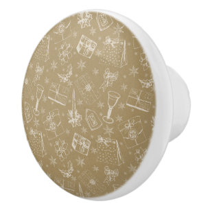 vintage christmas pattern hand drawn ceramic knob
