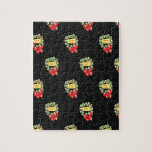 Vintage Christmas Pattern, Merry Xmas in Wreath Jigsaw Puzzle
