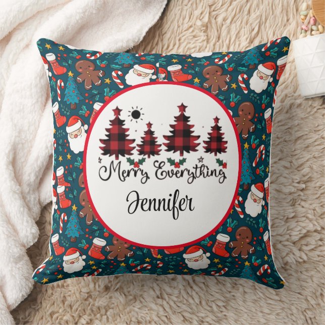 Vintage Christmas pattern ,plaid Christmas tree Throw Pillow (Blanket)