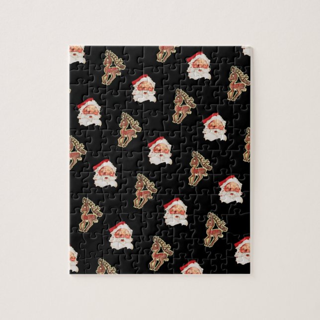 Vintage Christmas Pattern, Santa Claus Jigsaw Puzzle (Vertical)