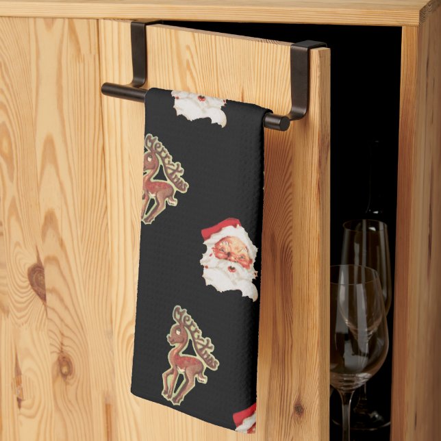 Vintage Christmas Pattern, Santa Claus Kitchen Towel (Thirds Fold)