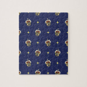 Vintage Christmas Pattern with a Lantern on Blue Jigsaw Puzzle