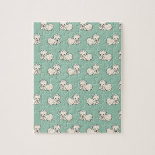 Vintage Christmas Pattern with Baby Lamb on Green Jigsaw Puzzle