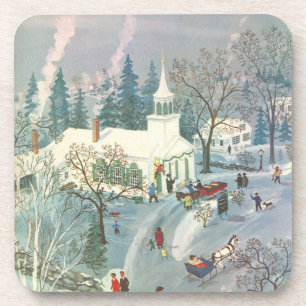 Vintage Christmas, People Going to Church in Snow Coaster
