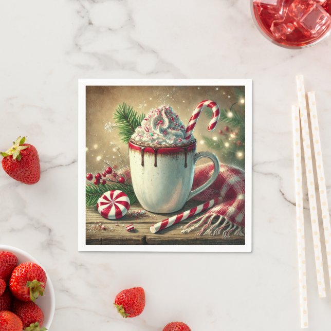 Vintage Christmas Peppermint Mocha Mug Decoupage Napkin (Insitu)