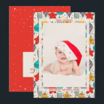 Vintage Christmas Photo Birth Announcements<br><div class="desc">Vintage Christmas tree ornaments in red, gold, purple, turquoise and mint, and your greeting and names in chic lettering around your favourite newborn baby's photo. Add birth information and even more photos on the back. Select Matte for heaviest paper and high definition for best print quality. ***HORIZONTAL card done for...</div>