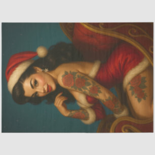 Vintage Christmas Pin-Up in Red Sleigh • Retro Tissue Paper