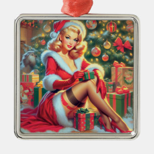 Vintage Christmas Pin Up Metal Ornament