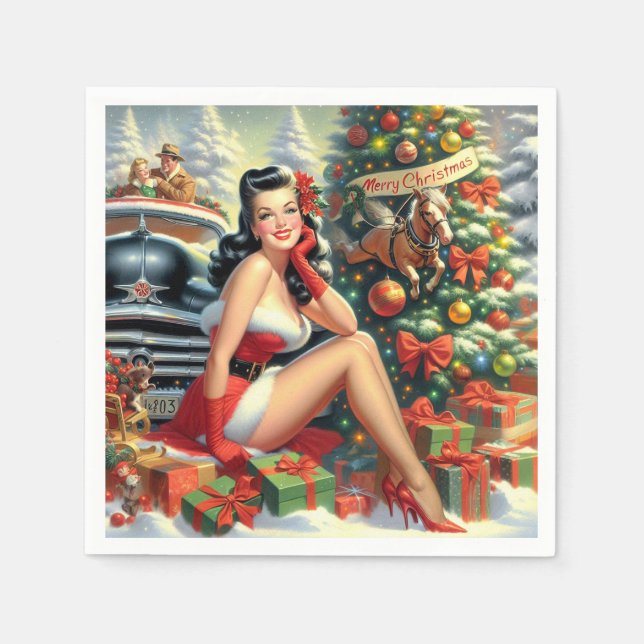 Vintage Christmas Pin up Napkin (Front)