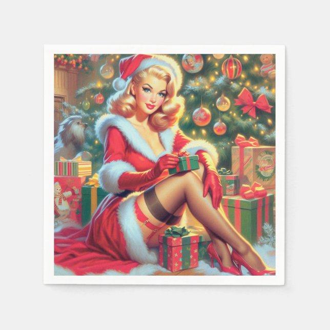 Vintage Christmas Pin Up Napkin (Front)