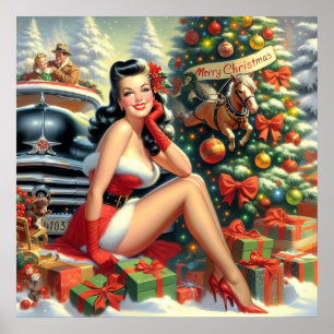 Vintage Christmas Pin up Poster