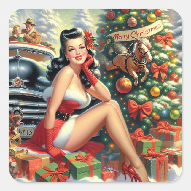 Vintage Christmas Pin up Square Sticker (Front)