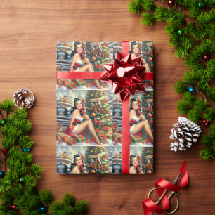 Vintage Christmas Pin up Wrapping Paper