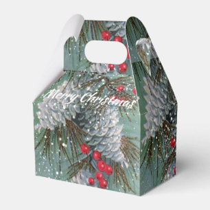 Vintage Christmas Pine Cones Snow Red Berries Favor Box