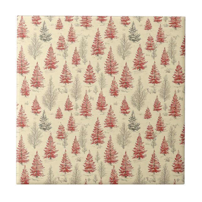 Vintage Christmas Pine Tree Pattern (1) Tile (Front)