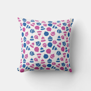 Vintage Christmas Pink & Blue Ornaments Home White Throw Pillow