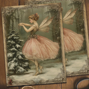 Vintage Christmas Pink Fairy Floral Decoupage  Tissue Paper