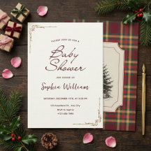 Vintage Christmas Plaid Baby Shower Invitation