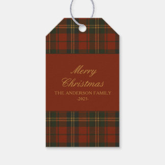 Vintage Christmas Plaid Classic Custom Family Name Gift Tags