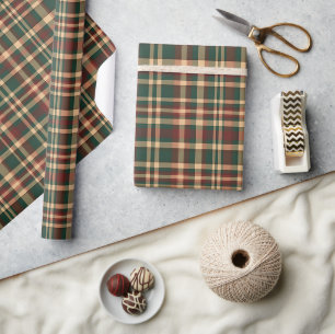 Vintage Christmas Plaid Red and Green Wrapping Paper