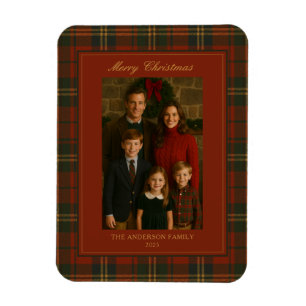 Vintage Christmas Plaid Timeless Elegant Photo Magnet