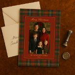 Vintage Christmas Plaid Timeless Heirloom Photo Holiday Card<br><div class="desc">Inspired by the timeless elegance of a Ralph Lauren Christmas, this holiday photo card blends rich plaids with an heirloom-style design that feels both elevated and cozy. A deep red and green tartan border frames your family photo, while elegant gold script adds a classic monogram look. Whether you're sending greetings...</div>