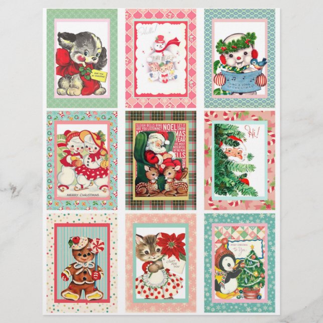 Vintage Christmas Pocket Card Clipart Sheet (Front)
