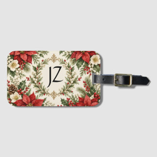 Vintage Christmas Poinsettia & Holly Luggage Tag
