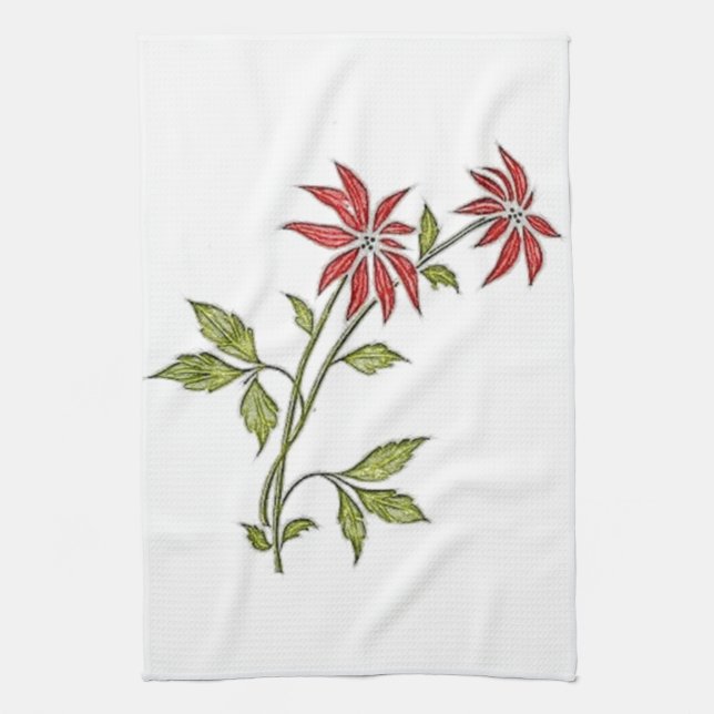 Vintage Christmas Poinsettia Kitchen Towel (Vertical)