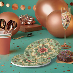 Vintage Christmas Poinsettia Paper Plate