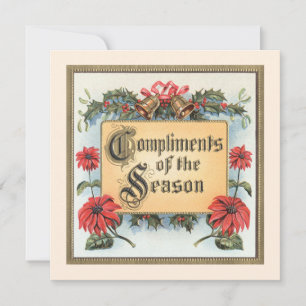 Vintage Christmas Poinsettias in an Ornate Frame Invitation
