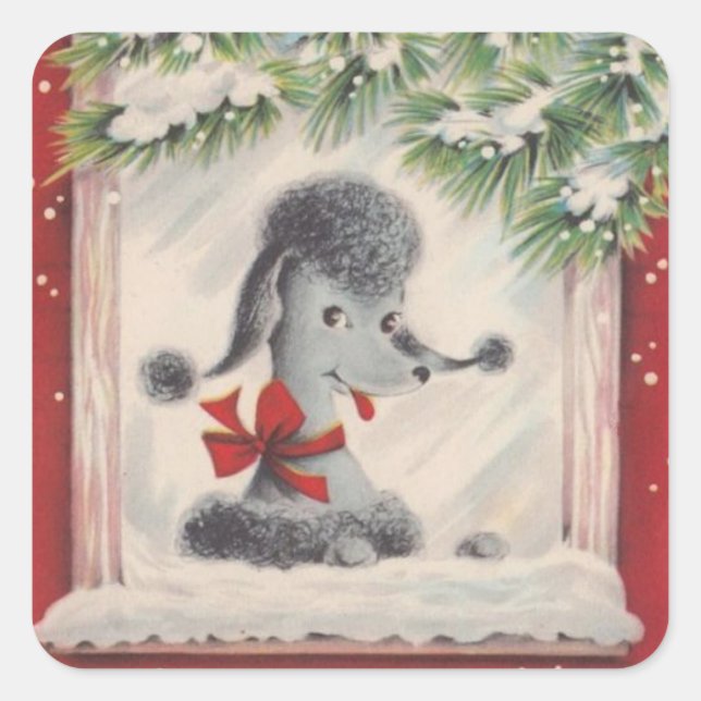 Vintage Christmas Poodle Square Sticker (Front)