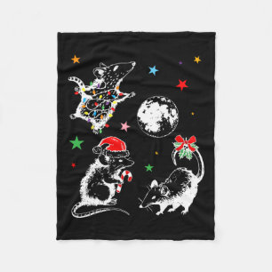 Vintage Christmas Possums Moon Opossum Raccoon Xma Fleece Blanket