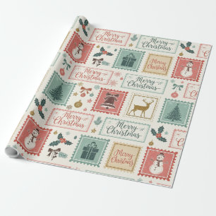 Vintage Christmas Postage Pattern Wrapping Paper