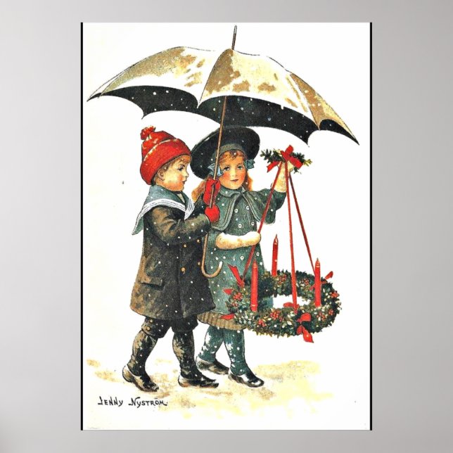 Vintage Christmas Postcard by Jenny Nystrom Poster (Front)