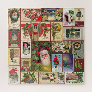 VINTAGE CHRISTMAS POSTCARD COLLAGE JIGSAW PUZZLE