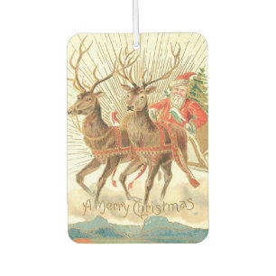 VIntage Christmas Postcard, Santa with Reindeer Air Freshener