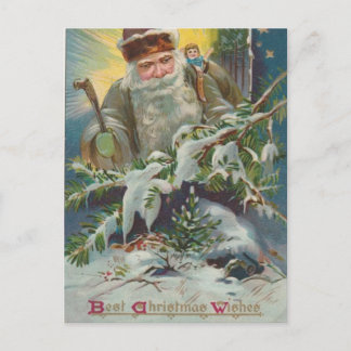 Vintage Christmas Postcard with Santa and Snowy